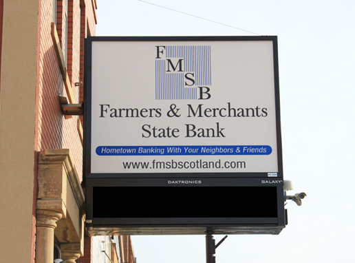 Farmers & Merchants State Bank of Scotland building exterior.